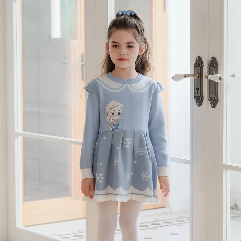 

Kid Knit Sweater Dress Autumn Winter Children's Daily Wear Costume for Girls Elsa Princess Cosplay Party Dresses 3-8 Years Old