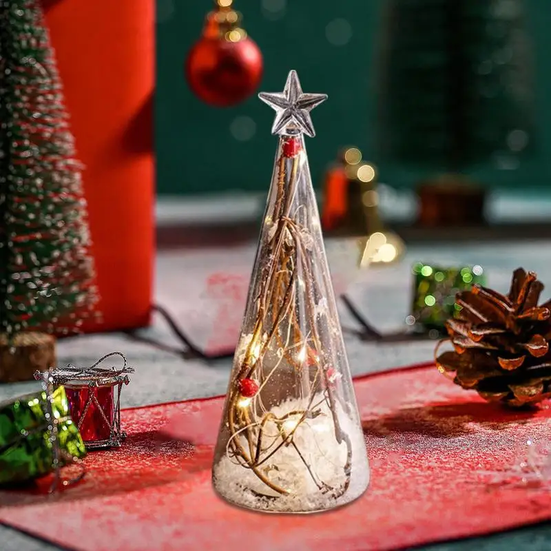 

Christmas Tree Glass Night Light for Home Xmas Party Romantic Holiday Atmosphere Desktop Ornaments Luminous Ornament Accessories