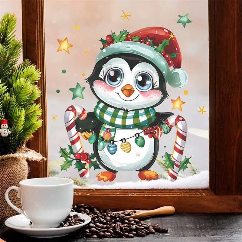 Cartoon 3D Snowman Wall Sticker Window Stickers Christmas Decorations Santa Snow Mural for Home Decor Kids New Year Decals