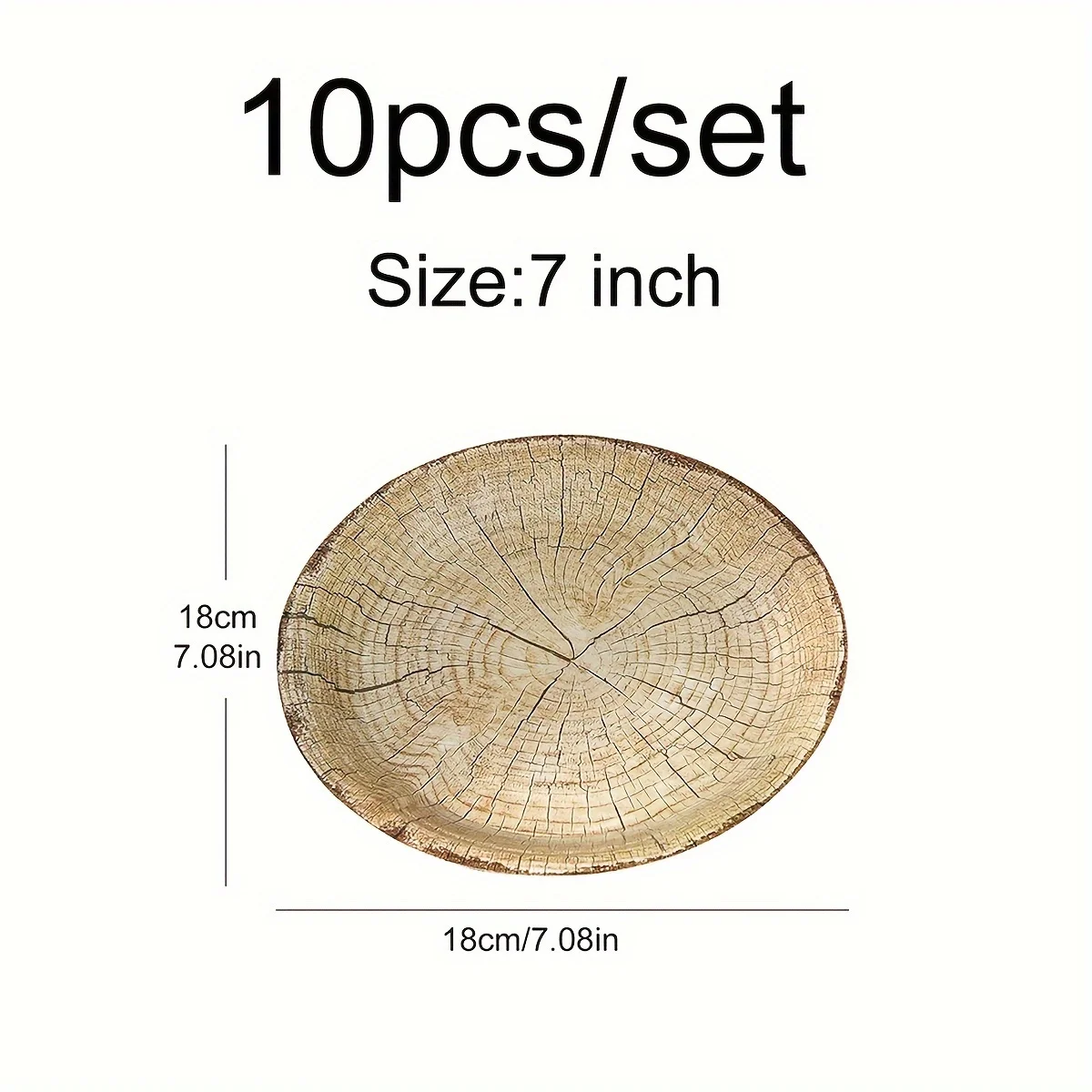 10pcs/Set Retro Imitation Wood Grain Disposable Dining Plate, Wood Grain Decorative Paper Plate Set