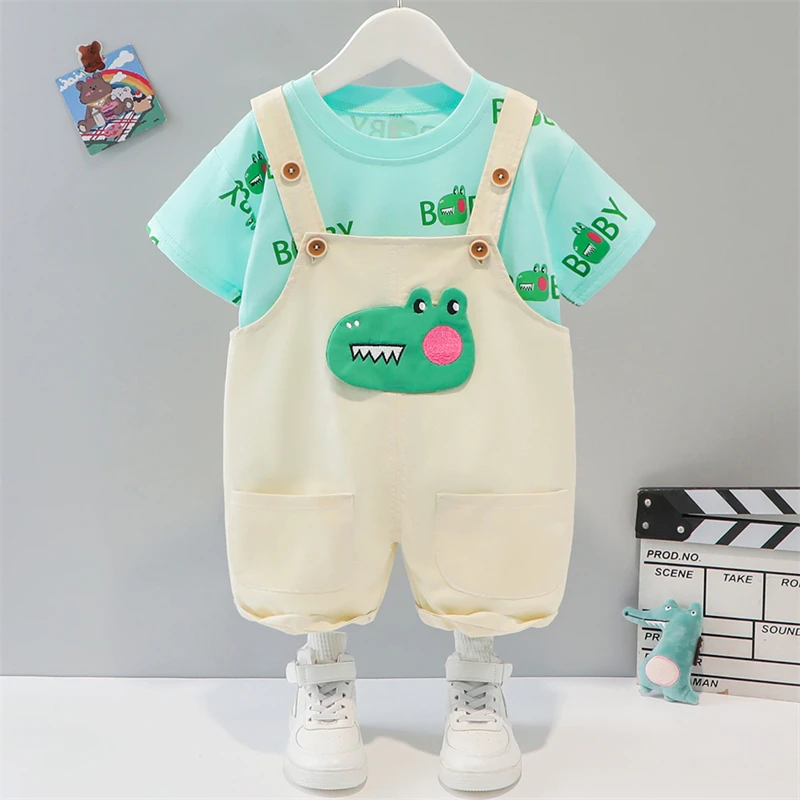 

Baby Boys Girls Clothing Sets 2022 Summer Infant Clothes Cartoon T Shirt Overalls Kids Tracksuit 2 Pieces Suit Child Outfits