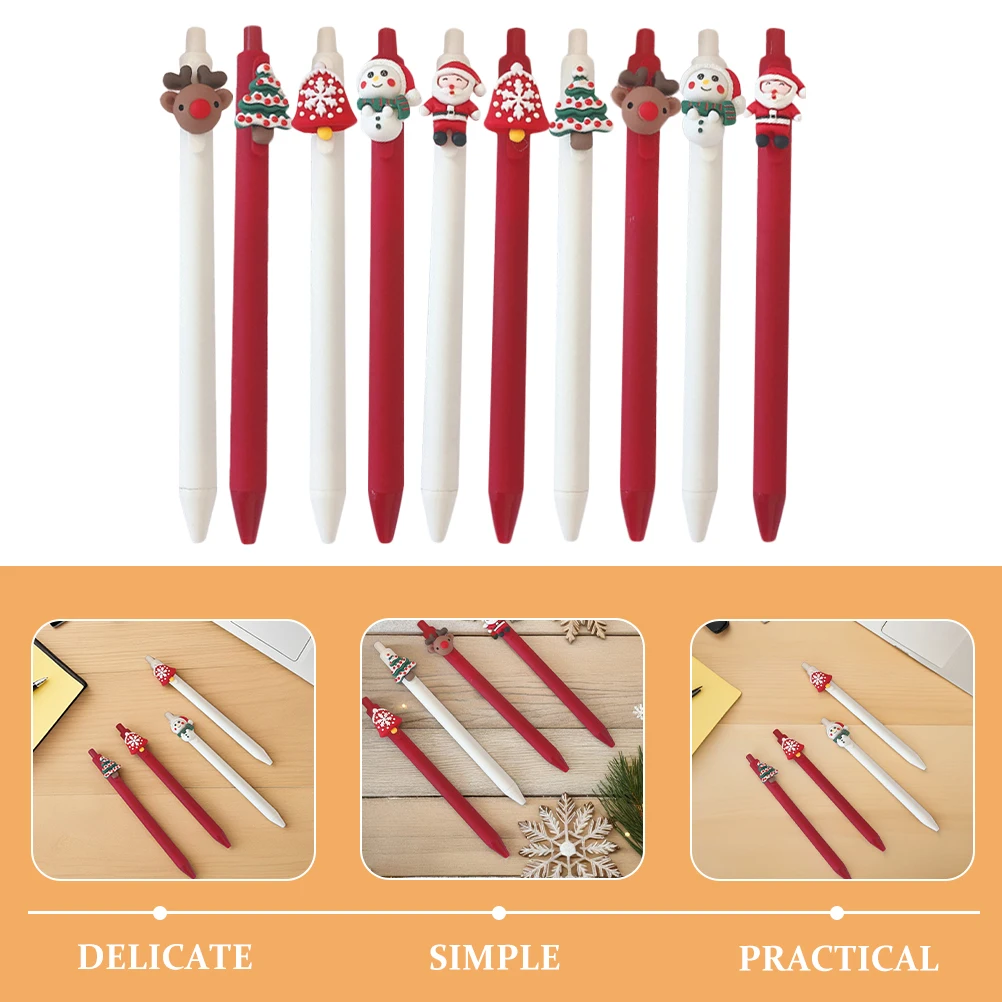 10pcs Christmas Pens Cute Cartoon Santa Xmas Tree Writing Holiday Ink Pens Set For Kids Office School Party Favors Crafting