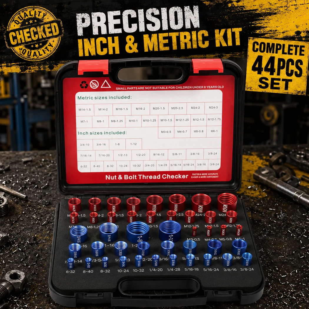 PORIYA 44x Inch & Metric Set Nut & Bolt Thread Checker Identifier Thread Gauges Box