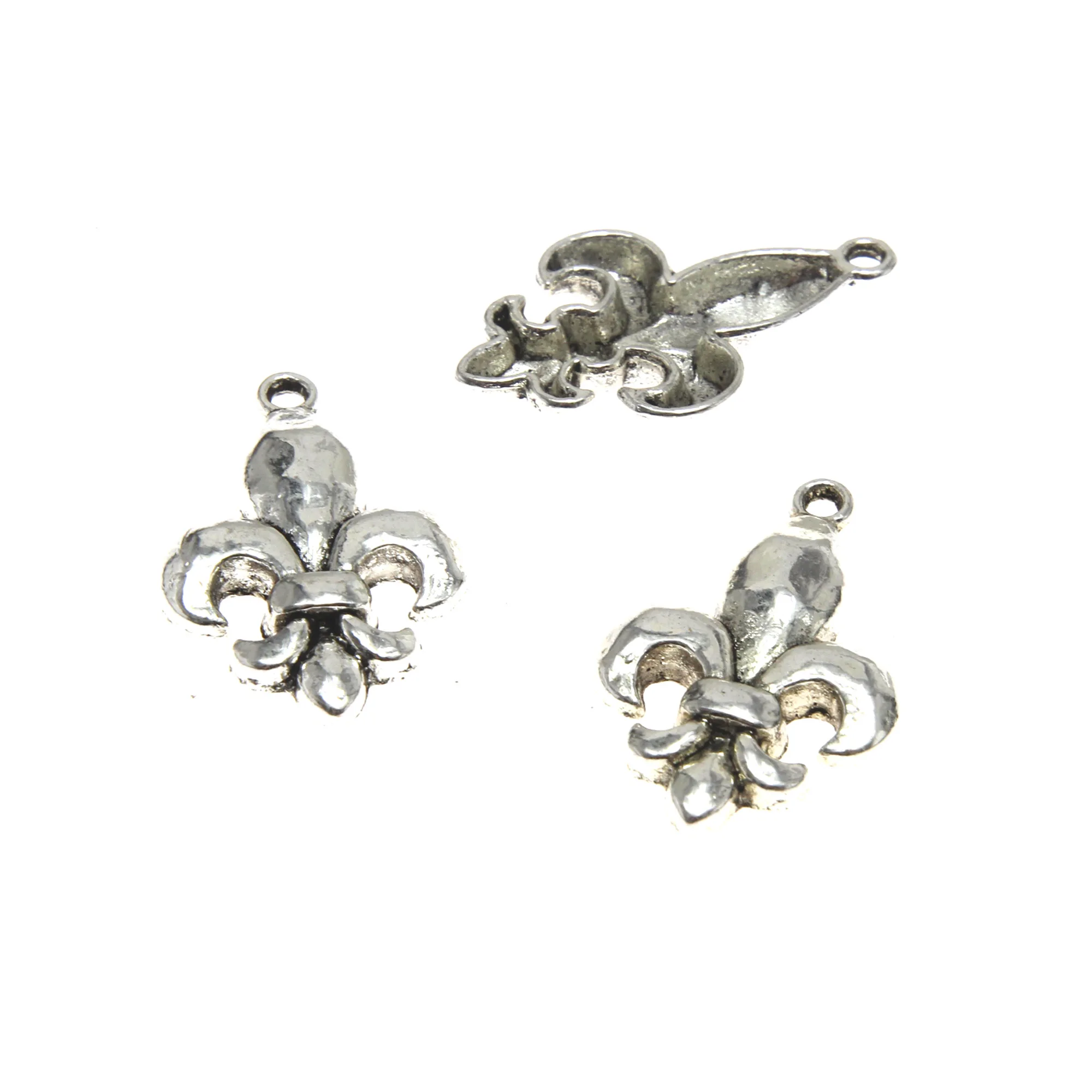 

10Pieces/Lot Fleur de Lis Flower Charm Pendant Handcrafted Silver Perfect for DIY Jewelry Making 27x16mm