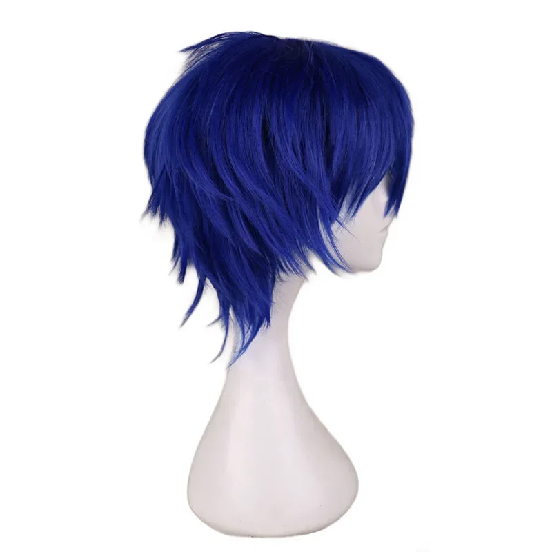 QQXCAIW Men Short Costume Cosplay Wig Boys Dark Blue 30 Cm Heat
