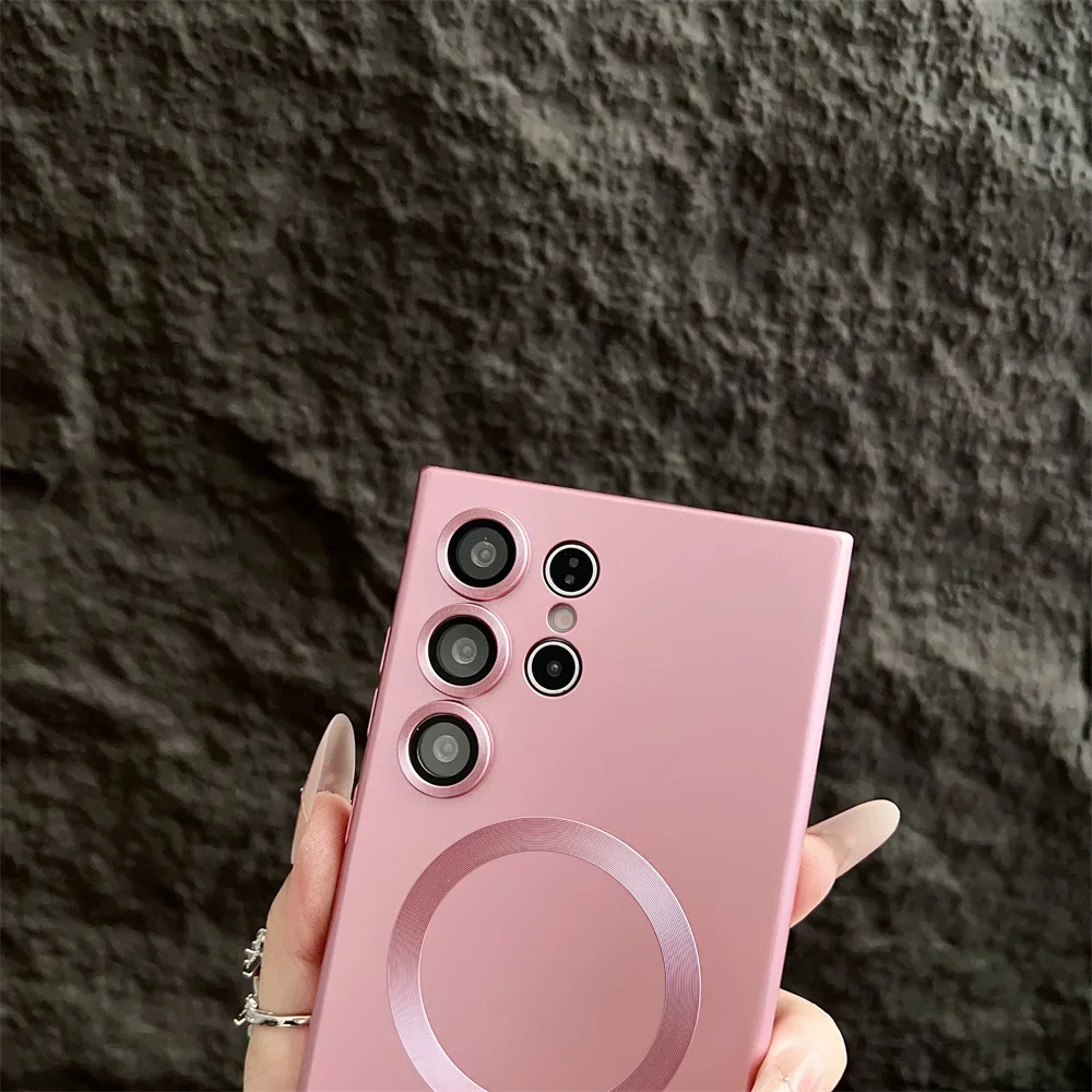 Enhanced Plating Silicone Magnetic Wireless Charging Case with Lens Protection Cover
