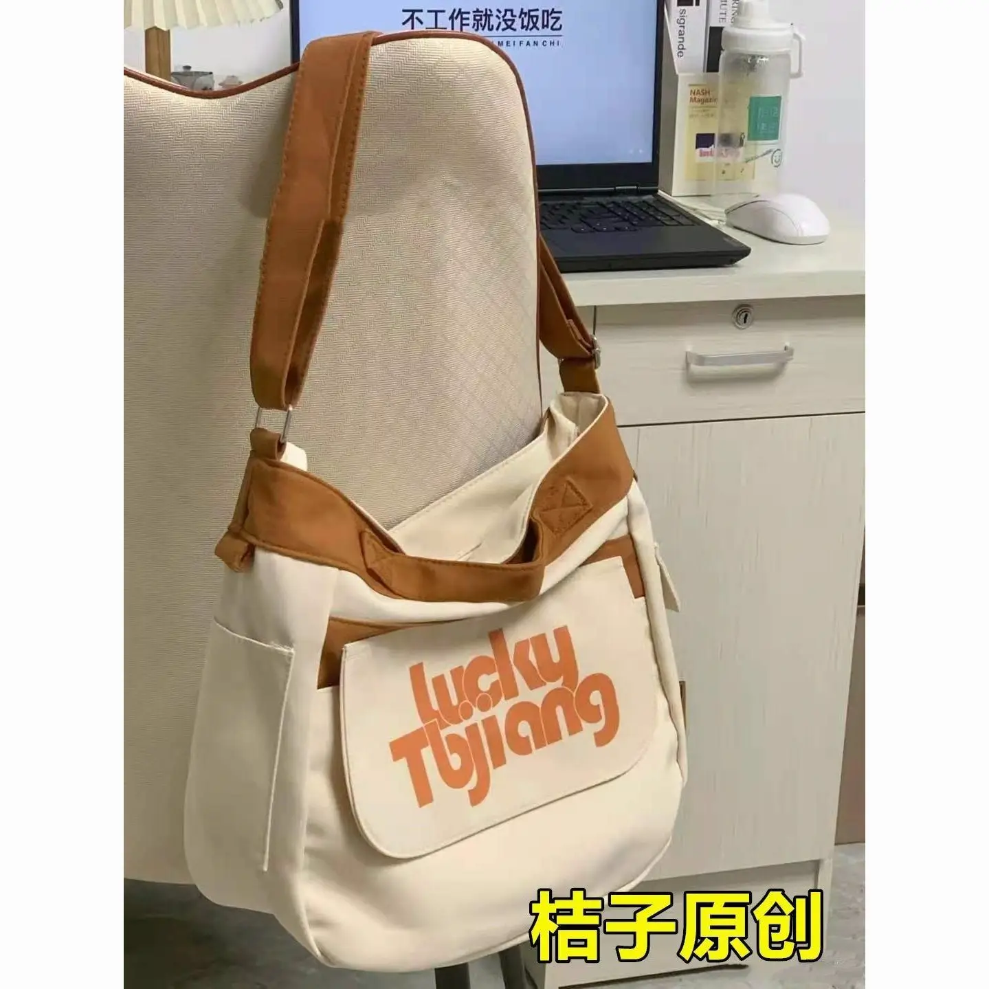 

Canvas Bag Women's One Shoulder 2024 New Trendy INS Commuter Tote Bag Versatile Handheld Large Capacity Letter Crossbody Bag