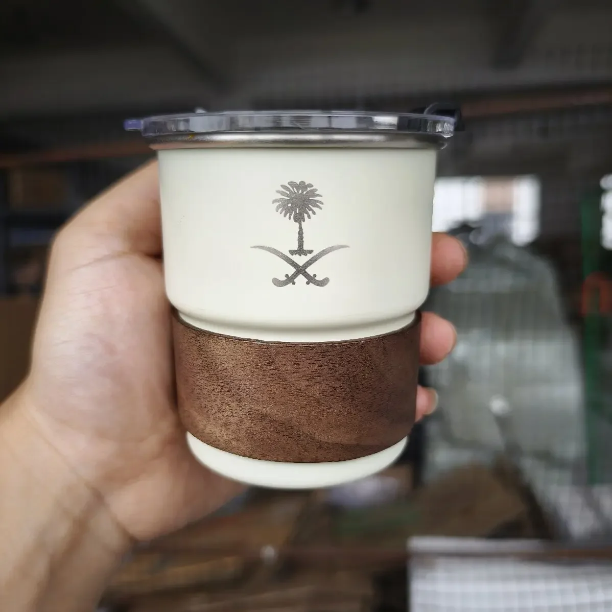 Saudi Arabia national emblem logo Stainless Steel Cup Beer Mug with Lid 300ml Outdoor Camping Coffee Mug Custom