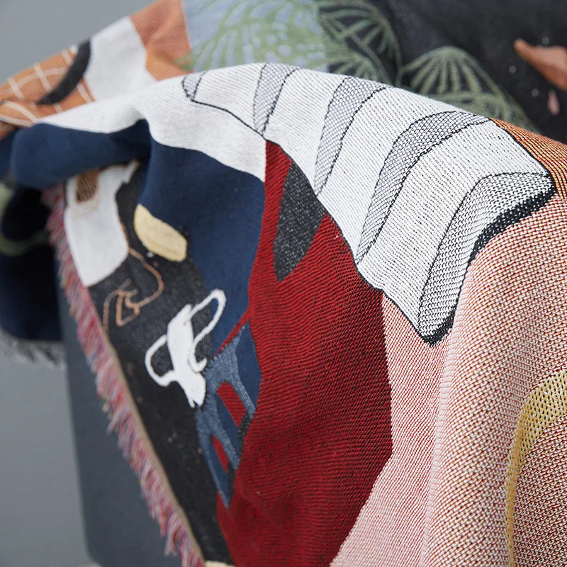 New Sofa Towel Colorful Fantasy Space Jacquard Cartoon Tapestry Wall Hanging Woven Throw Blanket for Benches or Floors 6