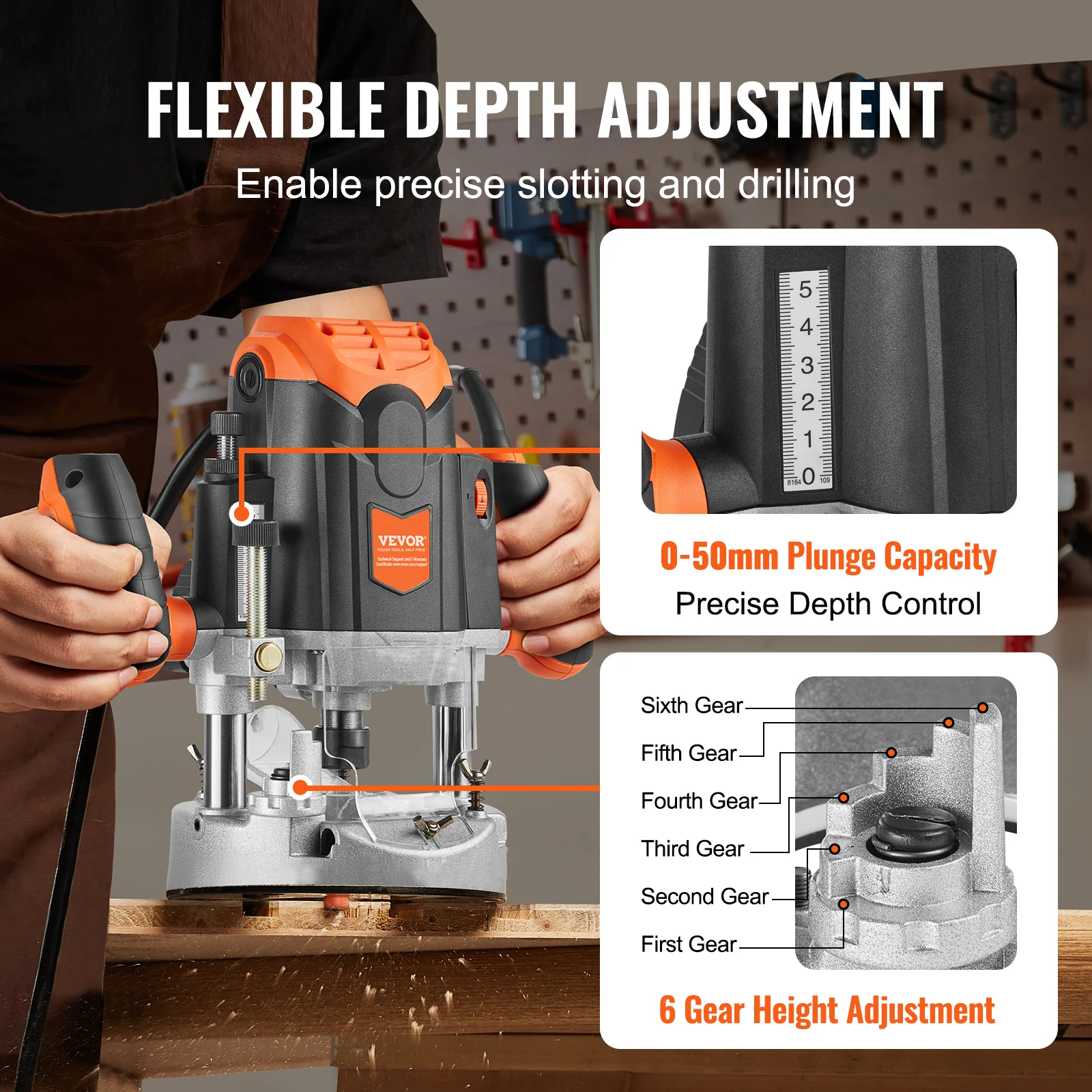 Plunge Router VEVOR 3-1/4 HP 120V Variable Speed Plunge Router for Woodworking