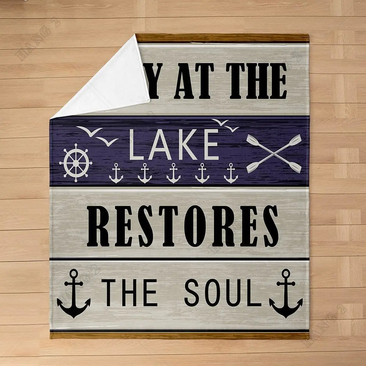 

Lake House Flannel Fleece Throw Blanket for Kids Bed Sofa Couch Camping Fuzzy All Season Rustic Wooden Blanket