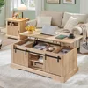 46" Fluted Lift Top Coffee Table with Sliding Door, Modern Center Table w/Adjustable Storage Shelf & Hidden Compartment 1
