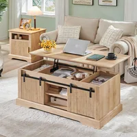 46" Fluted Lift Top Coffee Table with Sliding Door, Modern Center Table w/Adjustable Storage Shelf & Hidden Compartment 1