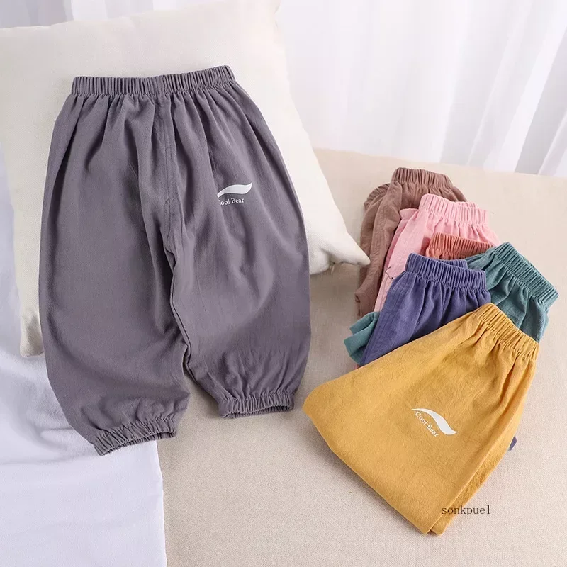 2024 New Children's Pants Summer Baby Boys and Girls Trousers Cotton and Linen Pants 3