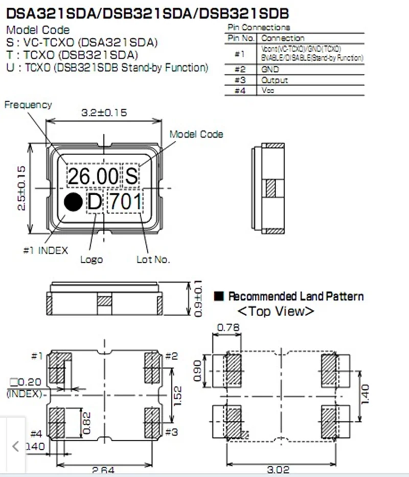 (5개) DSB321SDN 26MHZ 26M 26.000MHZ 1XTW26000MAA TCXO 3225 온도 보상 수정 발진기 고정밀 4핀 3.3V
