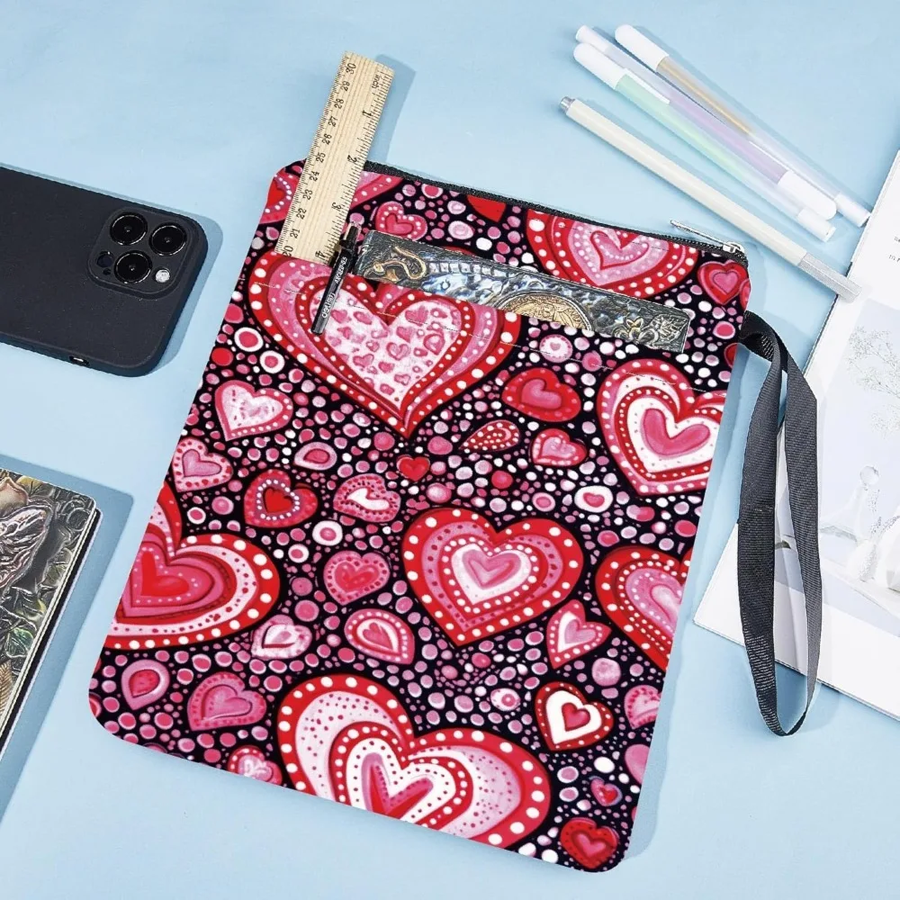 Heart Book Covers Pink Book Protector Y2K Sleeve for Paperbacks Washable Fabric Cloth Cover with Zipper and Extra