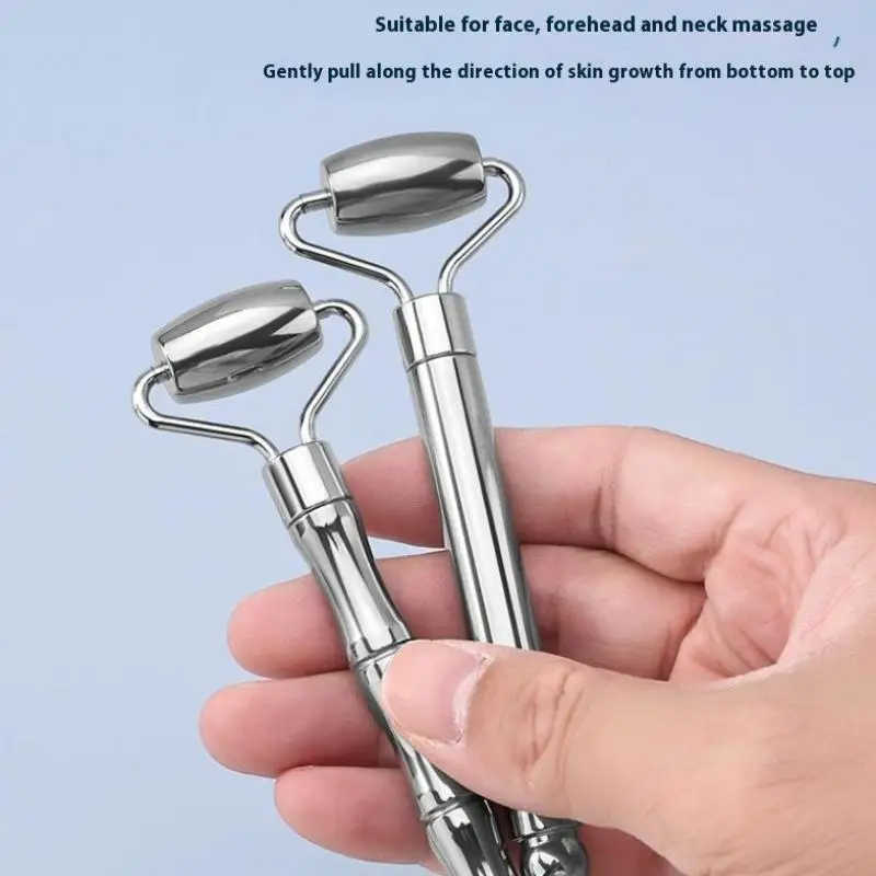Stainless Steel Facial Roller & Gua Sha Massage Tool for Skin Tightening and Lifting