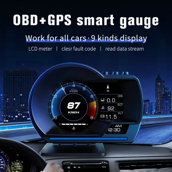 Computadora de Abordo Inteligente con GPS OBD2 para Auto, Pantalla Head-Up P6, 20 Funciones, Luz Ambiental, Datos Digitales de Conducción para Todos los Autos, Universal 1