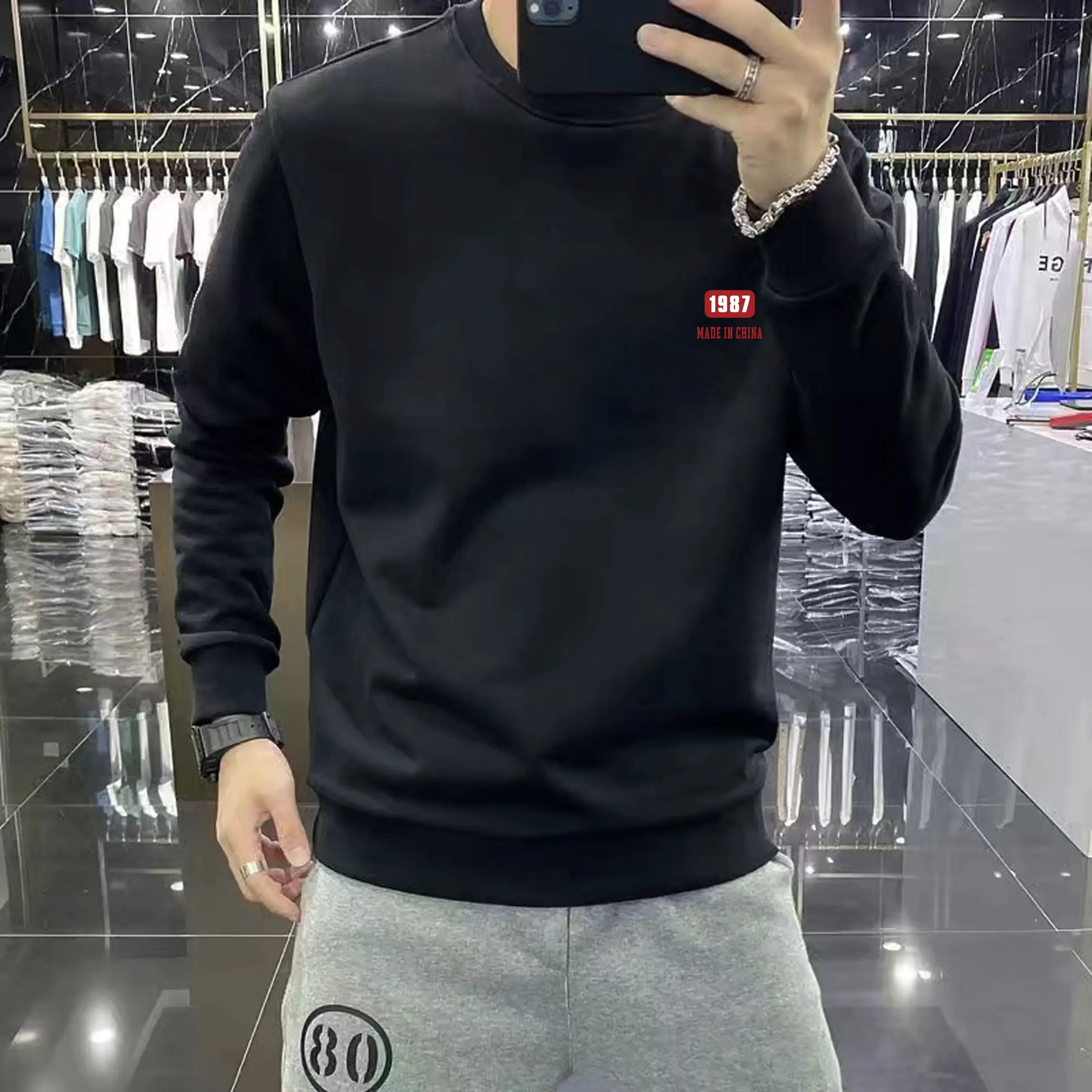 thumbnail image 1 of Ropa para hombre, sudaderas sencillas de cuello redondo y cuello redondo para hombre, sudadera con gráfico, jersey sin capucha, una pieza, moda Harajuku, otoño, 1 of 5