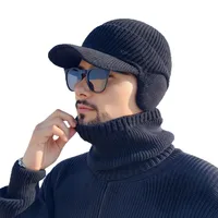 Men's Knitted Duckbill Hat: Winter Warm Fleece Lined, Black, Large Head Circumference 5