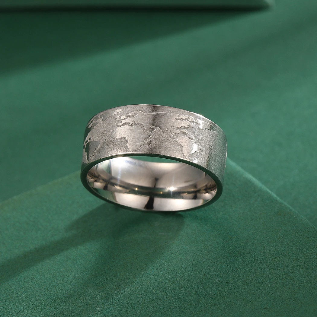 QIMING Simple World Map Stainless Steel Rings For Women Men Travellers Gift  Retro Band Stackable Ring Bague Gift - AliExpress