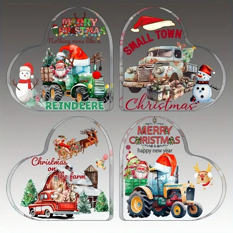 

Snowman Truck Print Acrylic Heart Plaque Christmas Party Gifts for Friends Family Church Bedroom Balcony Keepsake Desktop Decor