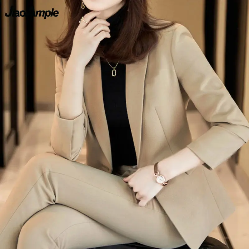 Women's Professional Suits 2024 Spring Autumn New Elegant Suit Jacket Pants Two-piece Korean Fashion Casual Blazers Trousers Set women s professional wear 2022 spring autumn new suspenders suit jacket pants three piece french elegant casual blazers trousers