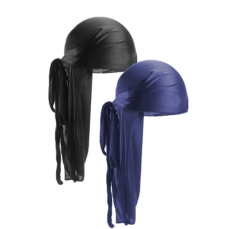 2PCS/LOT Unisex Men Women Satin Breathable Silky Durag Long Tail Doo Rag Pirate Hat Headband Turban Bandana Durag Headwear silk durag