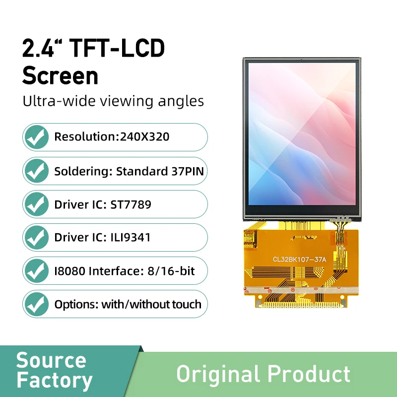 3.2-inch TFT-LCD touch screen color LCM module IPS TN MCU I8080 8/16 bit 37Pin welding SPI 3/4 wire ST7789 ILI9341 driver chip