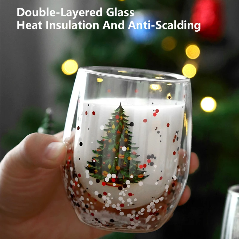 1-4pcs Christmas Decoration Double Wall Insulated Glass Cup Dried