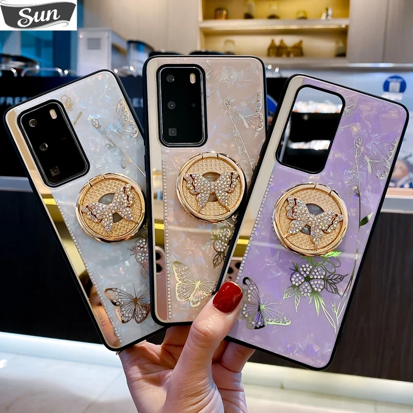 

Роскошный чехол для телефона с бабочкой для Samsung Galaxy S23 Ultra S22 Plus S21 FE S20 A53 5G A54 A13 A14 A52s A42, Женский чехол-подставка с кольцом