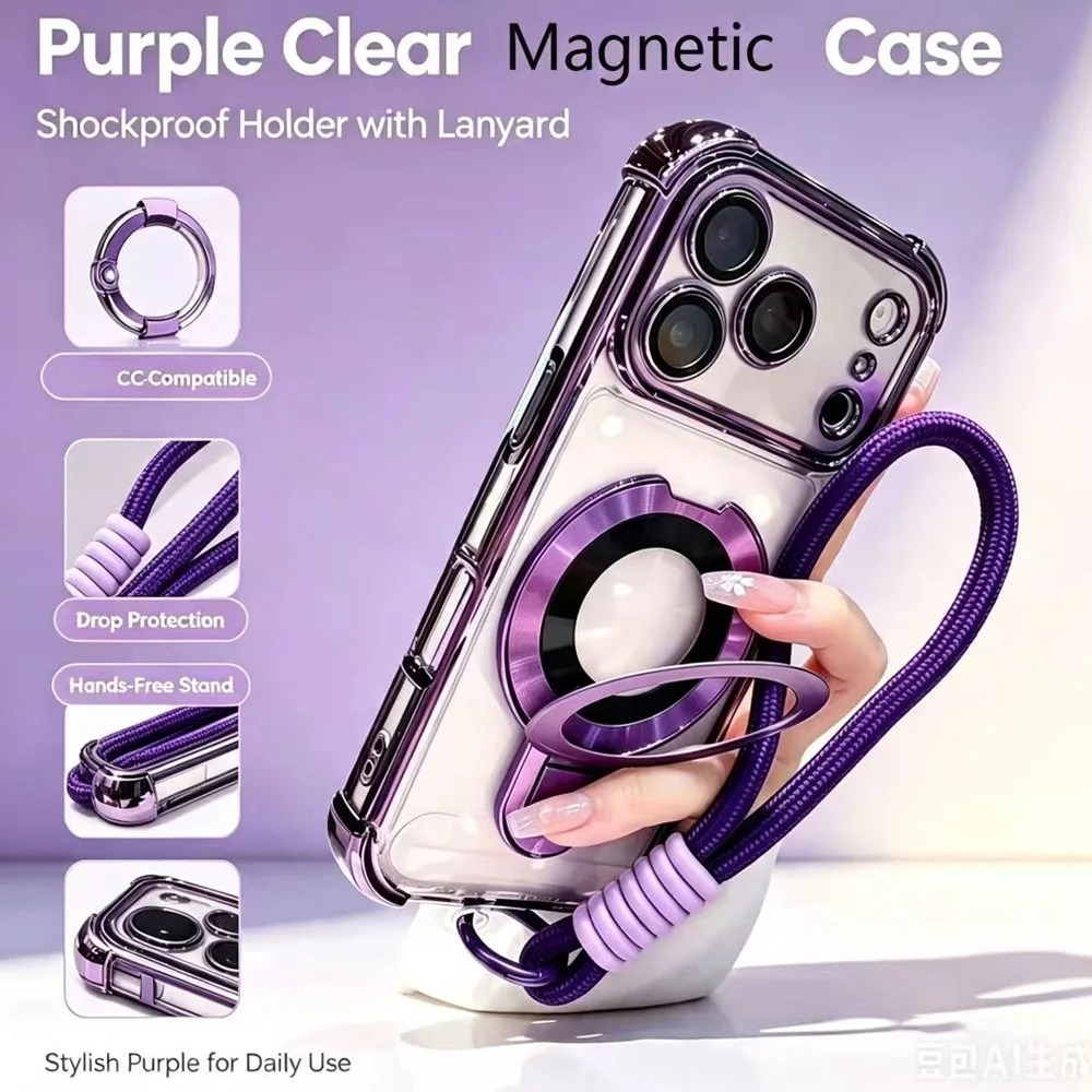 Transparent Magnetic Bracket Case with Wrist Strap and Shockproof Design