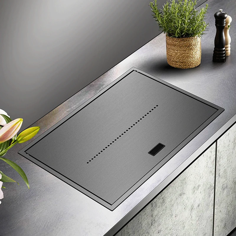 Nanometer Black Flip Cover Hidden kitchen Sink SUS 304 Stainless Steel 4mm Thickness Handmade kitchen Sinks Lifting Faucet