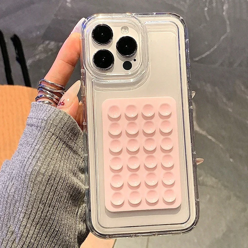 Transparent 3D Suction Cup Shockproof Phone Case - Soft Protective Cover