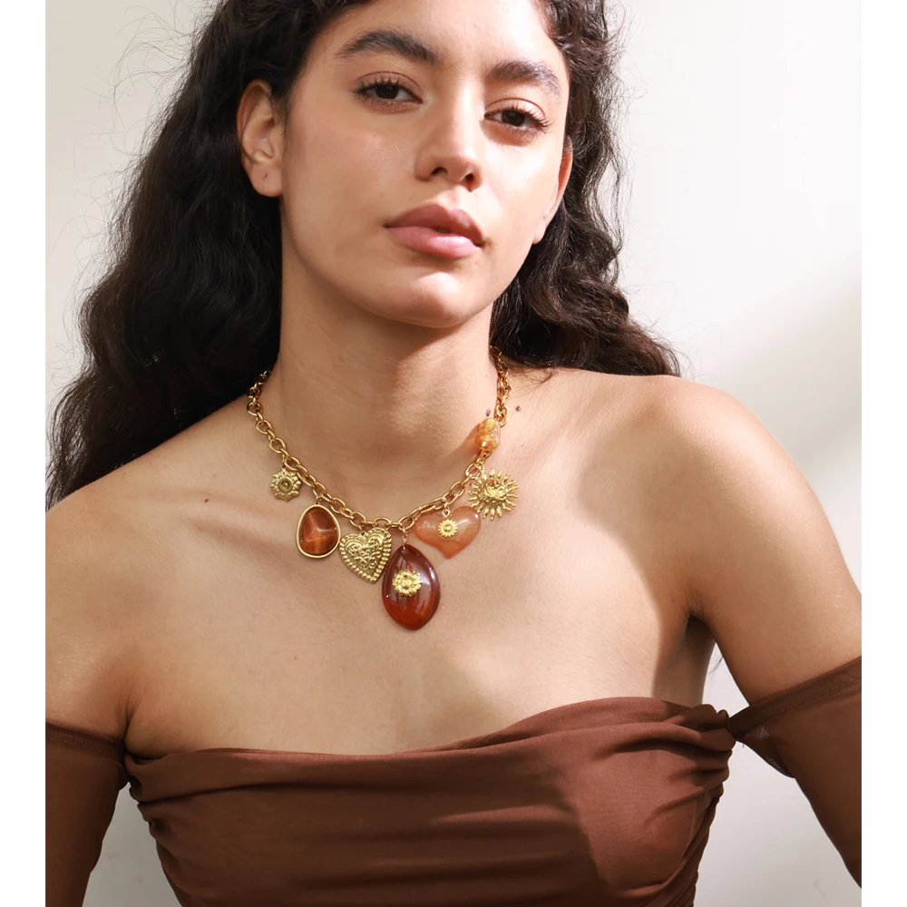 Yhpup Necklace Heart Sun Drop Summer Charm Collar