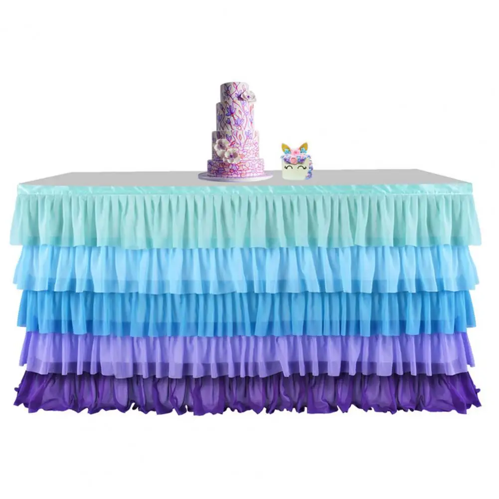 Cake Table Skirt Pleated Table Skirt Multi-layer Ruffle for Rectangle Round Tables Reusable Gradient Rainbow Color