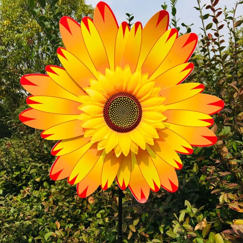 Sunflower Windmill Rotating Garden Pinwheel Stake Decor