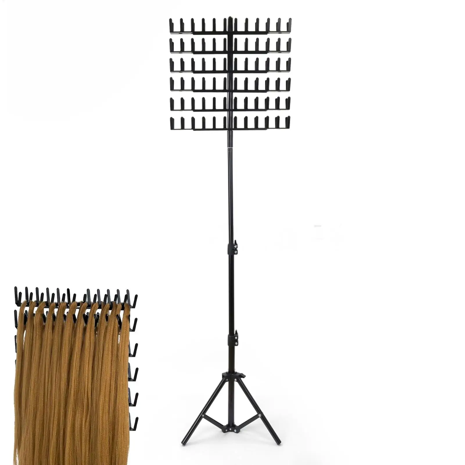 2 Sided  Braiding Hair Rack Height Adjustable Braid Hair Holder Standing Hair Weaving Bracket With 144 Braiding Racks For Salon