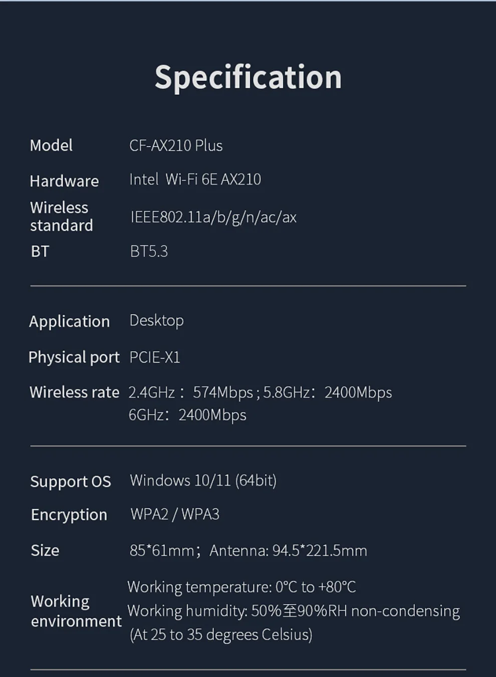 COMFAST 5374M WiFi6E Intel AX210 Bluetooth 5.3 Dual Band 2,4G/5GHz WiFi Karte 802.11AX/AC PCI Express Wireless Netzwerk Adapter PC – Detail 20
