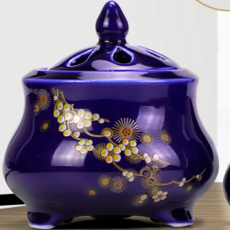Ceramic Incense Burner Flower Electric Room Fragrance Aroma Oil Burner Blue Yoga Plate Wierook Houder Insense Holder Zen Decor - Image 5