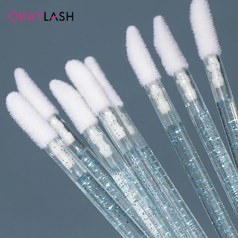 Okaylash pennelli per la pulizia dell'estensione delle ciglia Glitter usa e getta Crystal Micro Lip Gloss applicatore strumenti per il trucco detergente brillante