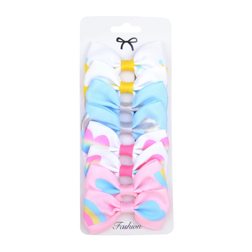 8PCS/Set Print Grosgrain Ribbon Hair Bows Clips Small Bows For Children Girls Headwear DIY Kids Hair Accessories Best Gifts 6