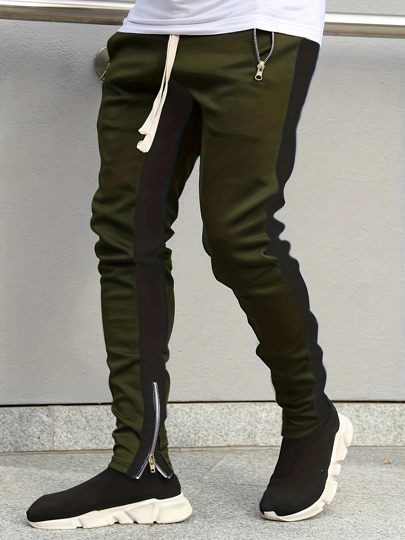 Men Sweatshirts Jogging Pants Men Casual Pants Men Stylish Color Block Zip Pockets Drawstring Sports Skinny Pants Trousers Pants 2