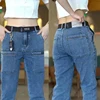 2024 New Brand Mens Casual Multiple Pockets Jeans Mid-Waist Elastic Straight Denim Trousers Versatile Loose Personality Pants 4