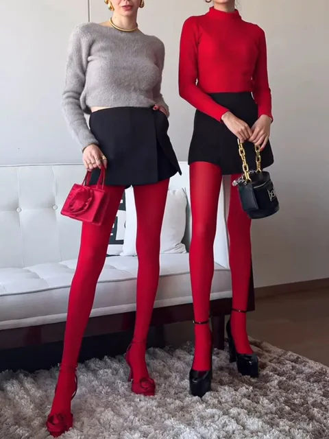 Red Stockings Women Bodycon Super Elastic See Through - Image 5