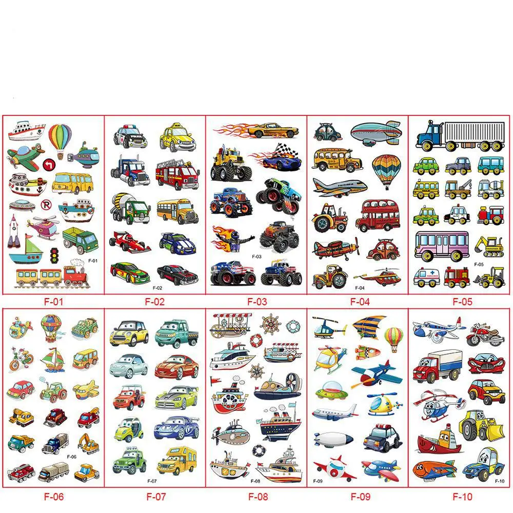 10Pcs/set Tattoo Kids Various Cartoon Car Fake Tattoo Sticker Temporary Tattoos Waterproof Airplane Arm Hand For Child tattoo sticker,temporary tattoos