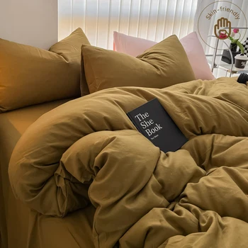 Parure de lit confortable 3 pièces, 1 housse de couette avec fermeture à glissière, 2 taies d'oreiller, couleur unie, super douce, lavable en machine, Colorfast 1