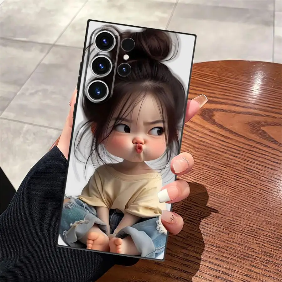 Black Soft Phone Cover with Cartoon Girl Pattern