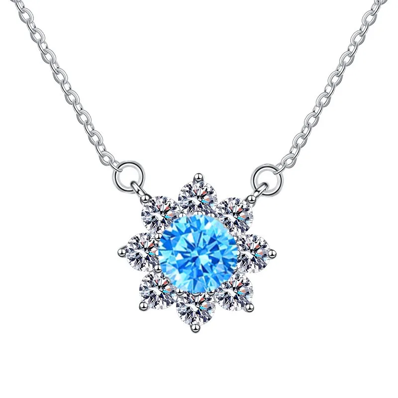 

HK0001 Lefei Fashion Trend Fine Luxury 1ct Classic Color D Moissanite Sunflower Necklace For Women Real 925 Silver Party Jewelry