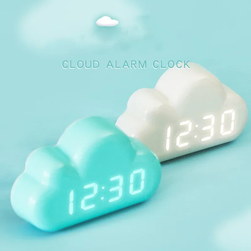 Kawaii Clocks Clouds Alarm Clock Voice Control Led Clocks Bedside Snooze Electronic Clock Calendar Table Clock Digital Clockes